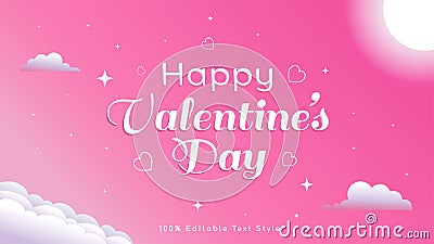 Cute valentine`s day banner with editable text style. Greeting card with sweet anime concept concept with pink night sky ambience Vector Illustration