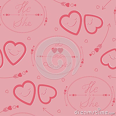 Cute Valentine`s Day seamless pattern Vector Illustration