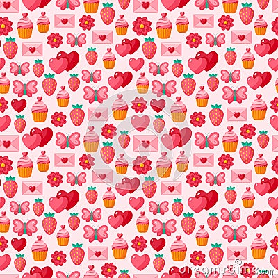 Cute Valentine seamless vintage pattern. Vector Illustration