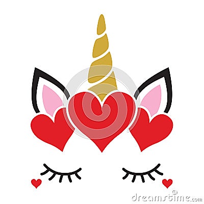 Cute Valentine Unicorn Face Vector Illustration