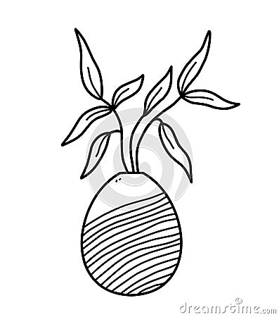 Cute vase with branches isolated on white background Vector Illustration