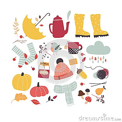 Cute vector autumn attributes. Autumn mood. Vector Illustration