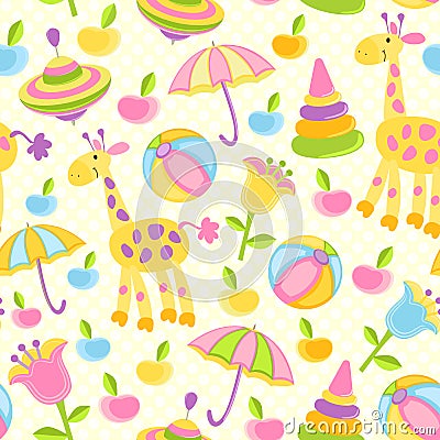Cute vector baby seamless background. Cartoon children pattern. Vector Illustration
