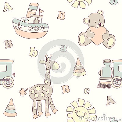 Cute vector baby seamless background. Cartoon children pattern. Vector Illustration