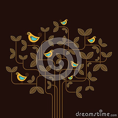 Cute vector birds on a tree Vector Illustration
