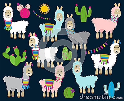 Cute Vector Collection of Llamas, Vicunas and Alpacas Vector Illustration