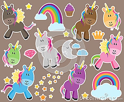 Cute Vector Collection of Unicorns or Horses Vector Illustration