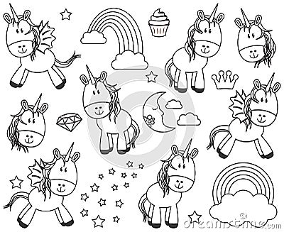 Cute Vector Collection of Unicorns or Horses Vector Illustration