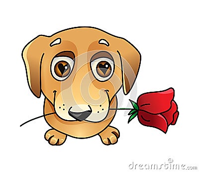 Cute vector dog in love with rose Vector Illustration