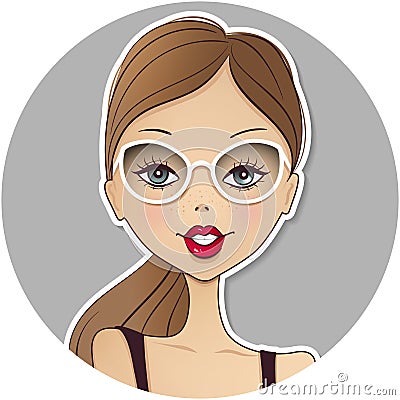 Cute vector girl avatar icon. Young woman face. Pretty lady port Vector Illustration