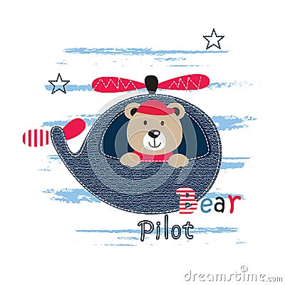 Cute vector illustration with pilot bear Vector Illustration