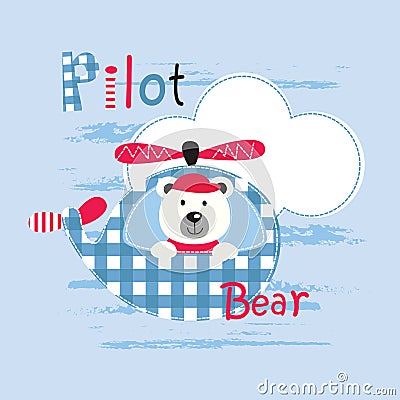 Cute vector illustration with pilot bear Vector Illustration