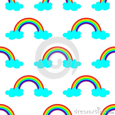 Cute vector illustration with rainbow and blue clouds. Seamless pattern design for children Cartoon Illustration