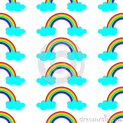 Cute vector illustration with rainbow and blue clouds. Seamless pattern design for children Cartoon Illustration