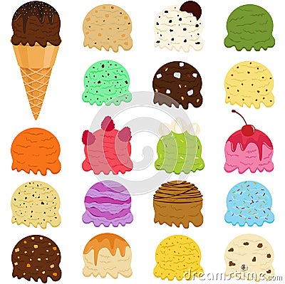 Cute Vector illustration set of ice cream scoop, many colorful f Cartoon Illustration