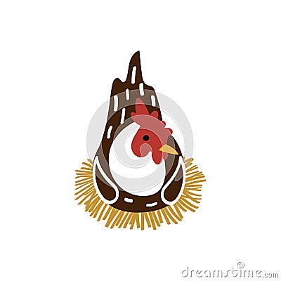 Cute vector isolated hen sitting on nest and hatching eggs Vector Illustration