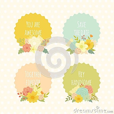 Cute vector labels with beautiful floral bouquets Vector Illustration