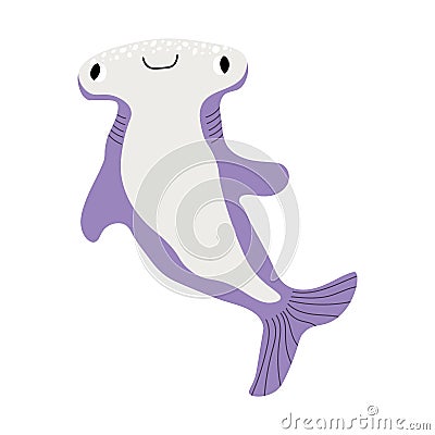 Cute vector ocean illustration with hammerhead fish.Underwater cartoon creatures.Marine animals.Cute childrens design Vector Illustration