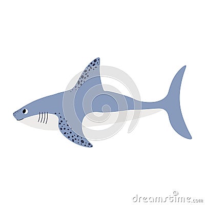 Cute vector ocean illustration with shark.Underwater cartoon creatures.Marine animals.Cute childrens design for fabric Vector Illustration