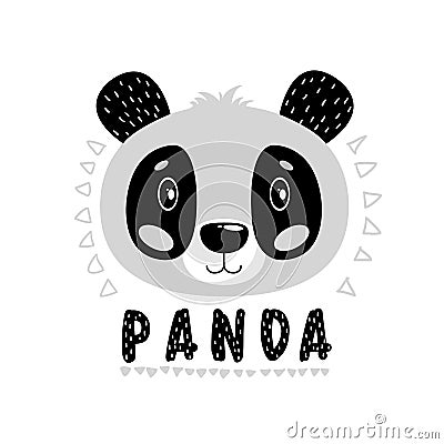 Cute vector panda face. One object on a white background. Cartoon Illustration