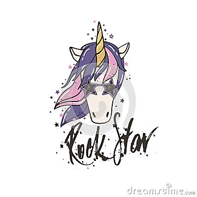 Cute vector a portrait of a unicorn rock star Vector Illustration