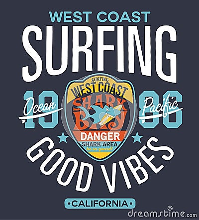 Shark area west coast surfing Vector Illustration