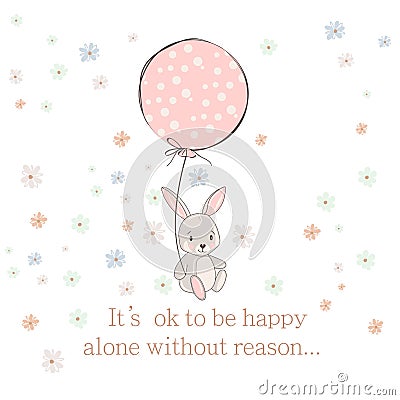 Cute vector rabbit illustration bunny holding air balloons Cartoon Illustration