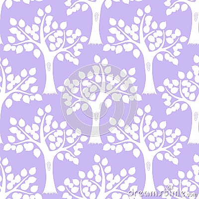 Cute vector seamless pattern with apple tree silhouettes. Pastel lavender color. Vector Illustration