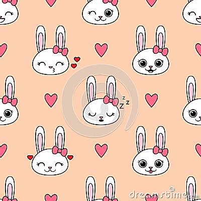 Cute vector seamless pattern with bunnies Vector Illustration