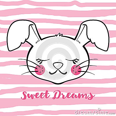 Cute vector sleeping bunny on striped background Vector Illustration