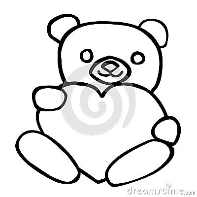 Funny character Teddy holding in the paws of a big heart. The concept of Valentine`s Day. flat vector illustration isolate on a Stock Photo