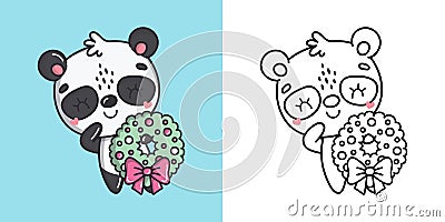 Cute Vector Xmas Panda Clipart for Coloring Page and Illustration. Happy Clip Art Christmas Bear. Vector Illustration