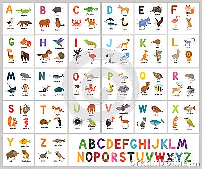 Cute vector zoo alphabet. Abc animals Vector Illustration