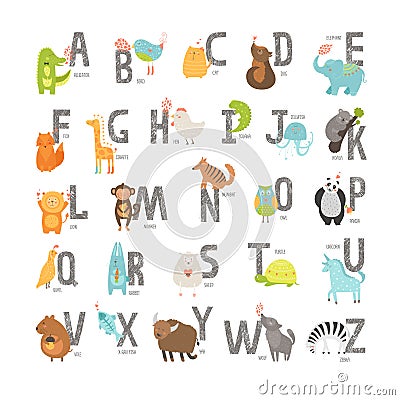 Cute vector zoo alphabet Vector Illustration