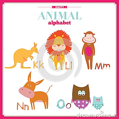 Cute vector zoo alphabet with cartoon and funny Vector Illustration