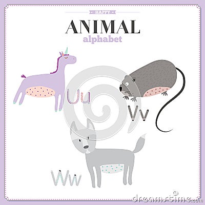 Cute vector zoo alphabet with cartoon and funny Vector Illustration