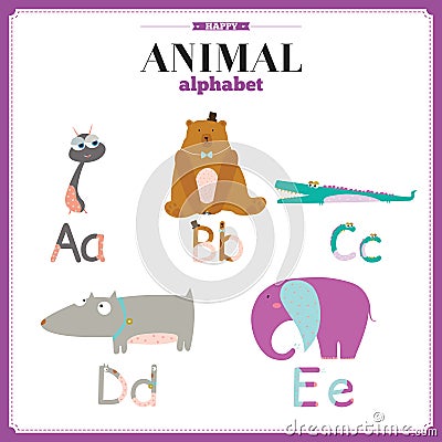 Cute vector zoo alphabet with cartoon and funny Vector Illustration