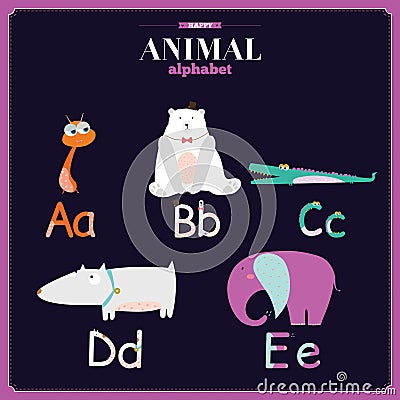 Cute vector zoo alphabet with cartoon and funny Vector Illustration