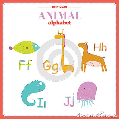 Cute vector zoo alphabet with cartoon and funny Vector Illustration