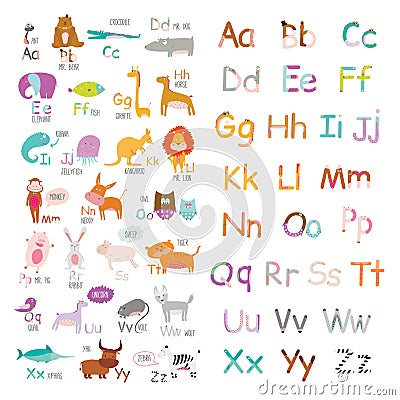 Cute vector zoo alphabet with cartoon and funny Vector Illustration