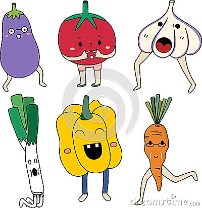 Cute Vegetable mascot set with emotion Vector Illustration