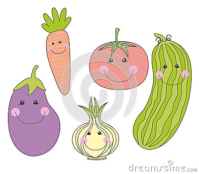 Cute vegetables cartoons Vector Illustration