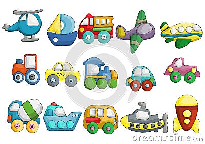 Cute Vehicles Cartoon Design Vector Set Vector Illustration