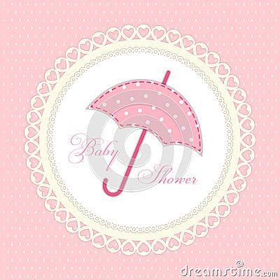 Cute vintage baby shower card with umbrella as fabric applique Vector Illustration