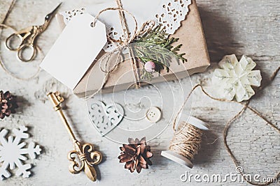 Cute vintage christmas new year gifts mock up on Stock Photo