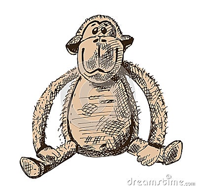 Cute vintage colored monkey. Antique toys of the last century for kids. Vector hand drawn illustration. Vector Illustration