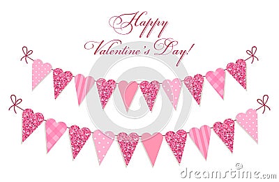 Cute vintage heart shaped glitter and shabby chic style bunting flags ideal for Valentines Day etc Vector Illustration