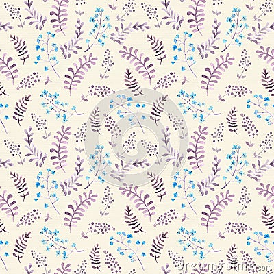 Cute repeat pattern with naive flowers and leaves. Watercolor Stock Photo