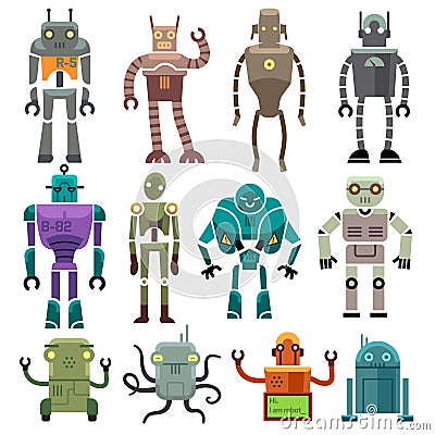 Cute vintage vector robot icons and characters Vector Illustration