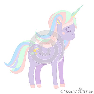Cute violet unicorn with pastel mane. Vector illustration Vector Illustration